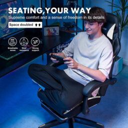 Gtplayer Gaming Chair, Ergonomic Height Adjustable Leather Computer Gaming Chair With Footrest, Removable Cover, Black White - thumbnail 8