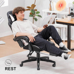Gtplayer Gaming Chair, Ergonomic Height Adjustable Leather Computer Gaming Chair With Footrest, Removable Cover, Black White - thumbnail 9
