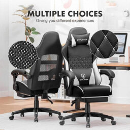 Gtplayer Gaming Chair, Ergonomic Height Adjustable Leather Computer Gaming Chair With Footrest, Removable Cover, Black White - thumbnail 2