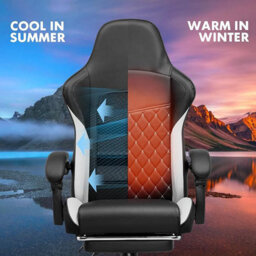 Gtplayer Gaming Chair, Ergonomic Height Adjustable Leather Computer Gaming Chair With Footrest, Removable Cover, Black White - thumbnail 3