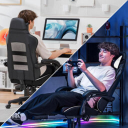 Gtplayer Gaming Chair, Ergonomic Height Adjustable Leather Computer Gaming Chair With Footrest, Removable Cover, Black White - thumbnail 6