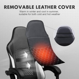 Gtplayer Gaming Chair, Ergonomic Height Adjustable Leather Computer Gaming Chair With Footrest, Removable Cover, Black White - thumbnail 4