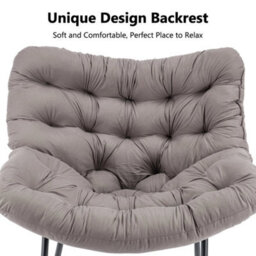 Gray Garden Rocking Chair  Rattan Wicker Egg Chair With Cushioned Seat Metal Frame - thumbnail 3