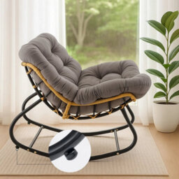 Gray Garden Rocking Chair  Rattan Wicker Egg Chair With Cushioned Seat Metal Frame - thumbnail 2