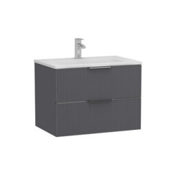 Royal Bathrooms Evora 700mm Graphite Grey Fluted Wall Hung Bathroom Vanity Unit 2 Drawer Cabinet Storage With Stone Basin Sink - 1 Tap Hole - thumbnail 7