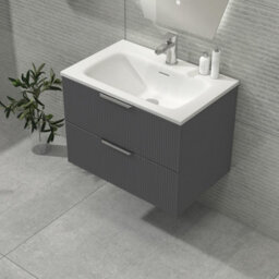 Royal Bathrooms Evora 700mm Graphite Grey Fluted Wall Hung Bathroom Vanity Unit 2 Drawer Cabinet Storage With Stone Basin Sink - 1 Tap Hole - thumbnail 4