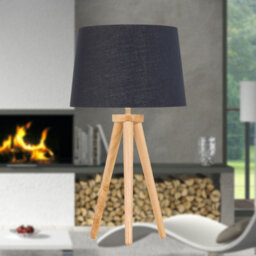 First Choice Lighting Set Of 2 Light Oak Table Lamp Or Bedside Lights With Black Gold Shades - thumbnail 5