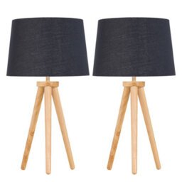 First Choice Lighting Set Of 2 Light Oak Table Lamp Or Bedside Lights With Black Gold Shades