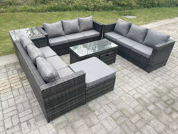 Fimous Outdoor Rattan Garden Furniture Lounge Sofa Set With Oblong Rectagular Coffee Table Big Footstool And  Side Table - thumbnail 2