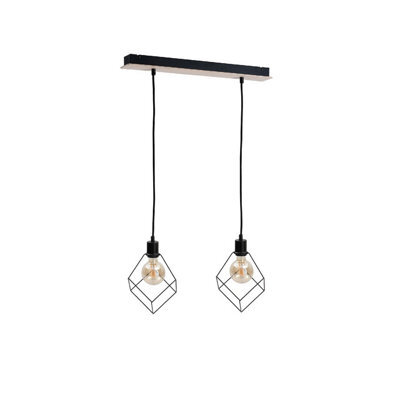 Luminosa Lighting Luminosa Ruben Bar Pendant Ceiling Light Wood, 55Cm, 2X E27