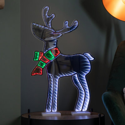 Samuel Alexander 60Cm Light Up Standing Reindeer With Scarf Christmas Infinity Decoration With Multi-Coloured Leds - image 1