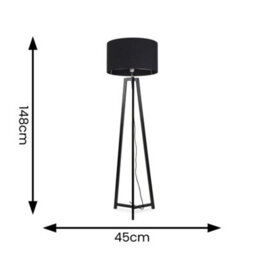 Valuelights Lottie Black Wood Tripod Floor Lamp With Black Drum Shade - thumbnail 4