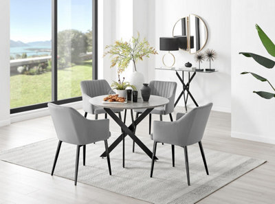 Furniturebox Uk Novara Grey Concrete Effect Black Leg Round Dining Table & 4 Grey Calla Black Leg Chairs - image 1