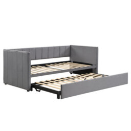 Merax 3Ft Daybed 90 X 190 Cm, Velvet Upholstered Sofa Bed With Pull Out Trundle And Soft Headboard, Grey - thumbnail 7
