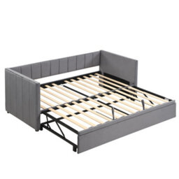 Merax 3Ft Daybed 90 X 190 Cm, Velvet Upholstered Sofa Bed With Pull Out Trundle And Soft Headboard, Grey - thumbnail 8