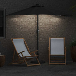 Berkfield Modern Garden Parasol With Led Strip Lights Black Fabric - thumbnail 4