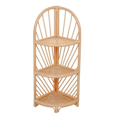 Nordlys 3-Tier Natural Rattan Corner Shelf Modern Design Style Living Room - image 1
