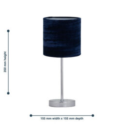 First Choice Lighting Set Of 2 Chrome Stick Table Lamps With Navy Blue Crushed Velvet Shades - thumbnail 7