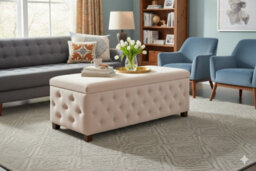 90Cm Wide Empire Ottoman Storage Box With Legs, Cream Velvet Chesterfield Upholstered Ottoman Footstool Coffee Table - thumbnail 6