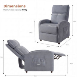 Grey Push Back Recliner Chair With Lumbar Support - thumbnail 2
