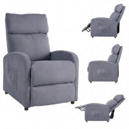 Grey Push Back Recliner Chair With Lumbar Support