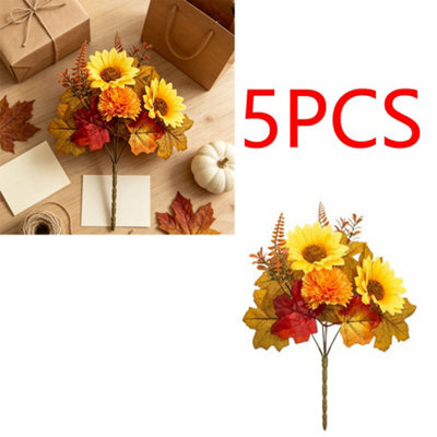 Amorly 5 Pcs Fall Artificial Sunflowers And Mums Cemetery Flowers For Table Centerpieces Vase Floral Arrangement Home Kitchen Decor - image 1
