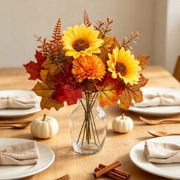 Amorly 5 Pcs Fall Artificial Sunflowers And Mums Cemetery Flowers For Table Centerpieces Vase Floral Arrangement Home Kitchen Decor - thumbnail 3