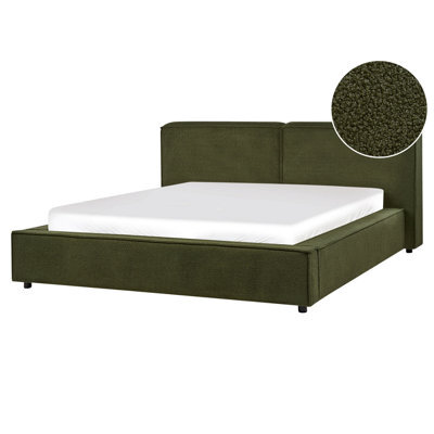 Beliani Bed Boucle Linards 160 X 200 Cm (Eu King Size) Dark Green - image 1