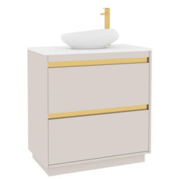 Royal Bathrooms Orion 800mm Warm Taupe Floor Standing Plain White Countertop Vanity Unit 2 Drawer With Nova Basin & Brushed Brass Accent Trim - thumbnail 6