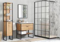 Impact Furniture Freestanding Bathroom Vanity Unit 600mm Floor Sink Cabinet With Drawer Black Steel Frame Oak Effect Loft Industrial Brook - thumbnail 8