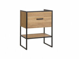 Impact Furniture Freestanding Bathroom Vanity Unit 600mm Floor Sink Cabinet With Drawer Black Steel Frame Oak Effect Loft Industrial Brook