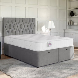 Divan Base Direct Lino Silver Ottoman Divan 5Ft King Size Side Lift Ottoman + Matera Floor Standing Headboard - thumbnail 2