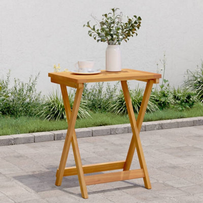 Walplus Folding Garden Side Table 50X36X60 Cm - Solid Acacia Wood, Natural Finish - Perfect For Outdoor, Patio, Balcony & Compact Spaces - image 1