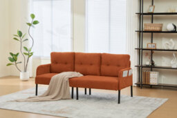 HomeTouch Modern 3-Seater Double Sofa With Side Pockets & Armrests Upholstered Loveseat Orange - thumbnail 2