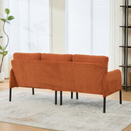 HomeTouch Modern 3-Seater Double Sofa With Side Pockets & Armrests Upholstered Loveseat Orange - thumbnail 3