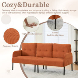HomeTouch Modern 3-Seater Double Sofa With Side Pockets & Armrests Upholstered Loveseat Orange - thumbnail 5