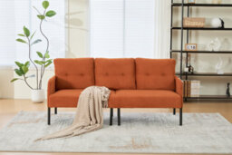 HomeTouch Modern 3-Seater Double Sofa With Side Pockets & Armrests Upholstered Loveseat Orange - thumbnail 1