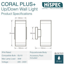 Hispec Coral Plus Up Down Wall Light - Anthracite Grey - Single - thumbnail 3