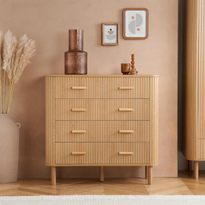 5 Oak Brown Drawer Wooden Fluted Chest Axel Birlea - image 1