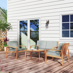 Outsunny 4 Pieces Wooden Garden Furniture Set With Cushions, Teak - thumbnail 9
