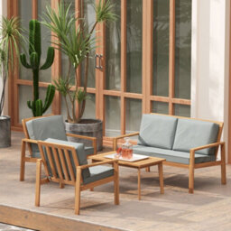 Outsunny 4 Pieces Wooden Garden Furniture Set With Cushions, Teak - thumbnail 8