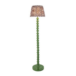 Luminosa Lighting Luminosa Higgledy Gloss Cotswold Green Paint Floor Lamp With Pearl Grey Fabric Ikat Shade 35Cm E27