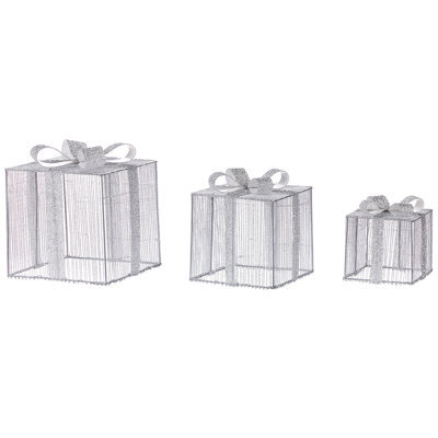 Beliani Outdoor Decoration Led Arnes Christmas Gifts 25/20/15 Cm Silver - image 1