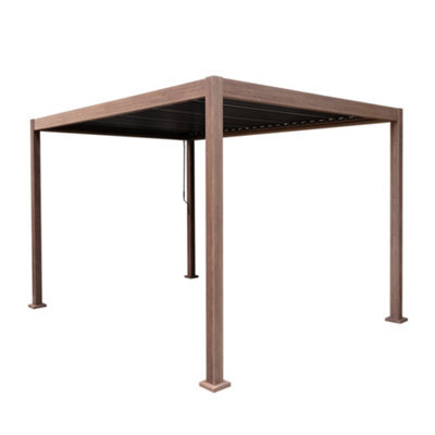 MonsterShop Metal Pergola 3M X 3M Wood Effect Tilting Canopy Roof Powder Coated Aluminium Outdoor Garden Gazebo Sun Rain Shelter Patio - image 1