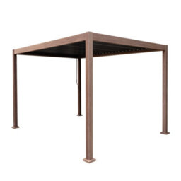 MonsterShop Metal Pergola 3M X 3M Wood Effect Tilting Canopy Roof Powder Coated Aluminium Outdoor Garden Gazebo Sun Rain Shelter Patio - thumbnail 2