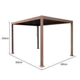 MonsterShop Metal Pergola 3M X 3M Wood Effect Tilting Canopy Roof Powder Coated Aluminium Outdoor Garden Gazebo Sun Rain Shelter Patio - thumbnail 4