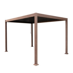 MonsterShop Metal Pergola 3M X 3M Wood Effect Tilting Canopy Roof Powder Coated Aluminium Outdoor Garden Gazebo Sun Rain Shelter Patio - thumbnail 1