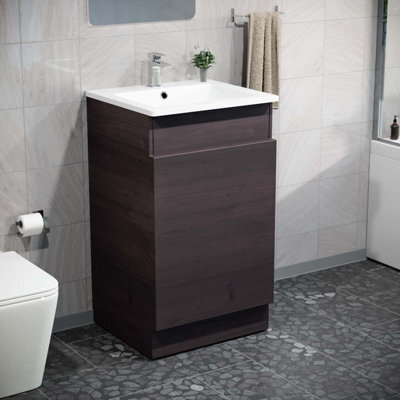 Nes Home 485mm Right Hand Dark Oak Vanity Unit With White Resin Basin - image 1
