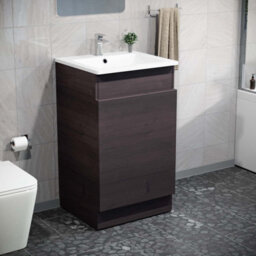 Nes Home 485mm Right Hand Dark Oak Vanity Unit With White Resin Basin - thumbnail 1