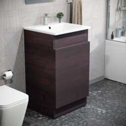 Nes Home 485mm Right Hand Dark Oak Vanity Unit With White Resin Basin - thumbnail 3
